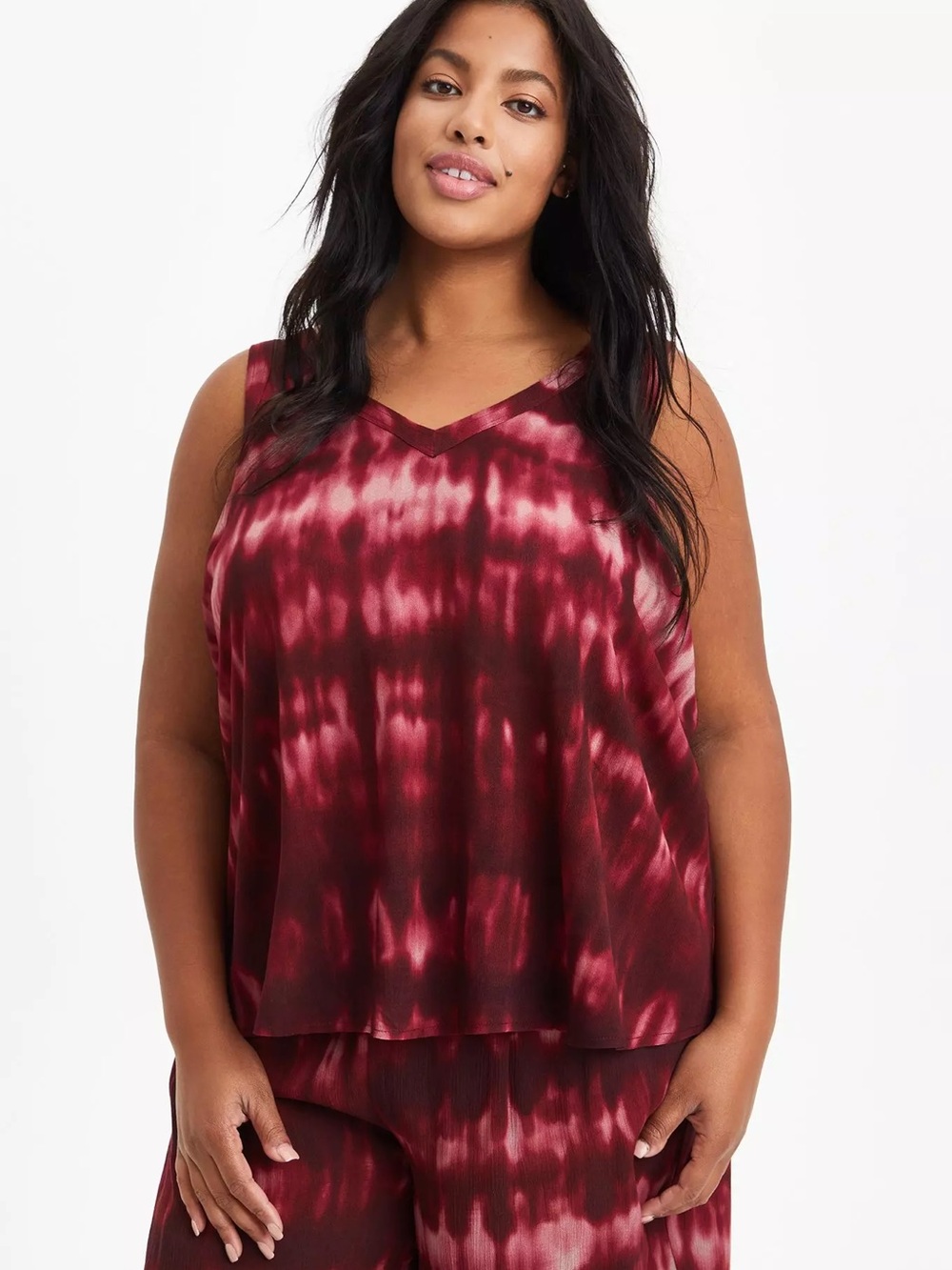 TORRID Crinkle Gauze Tie Dye Wine Tank